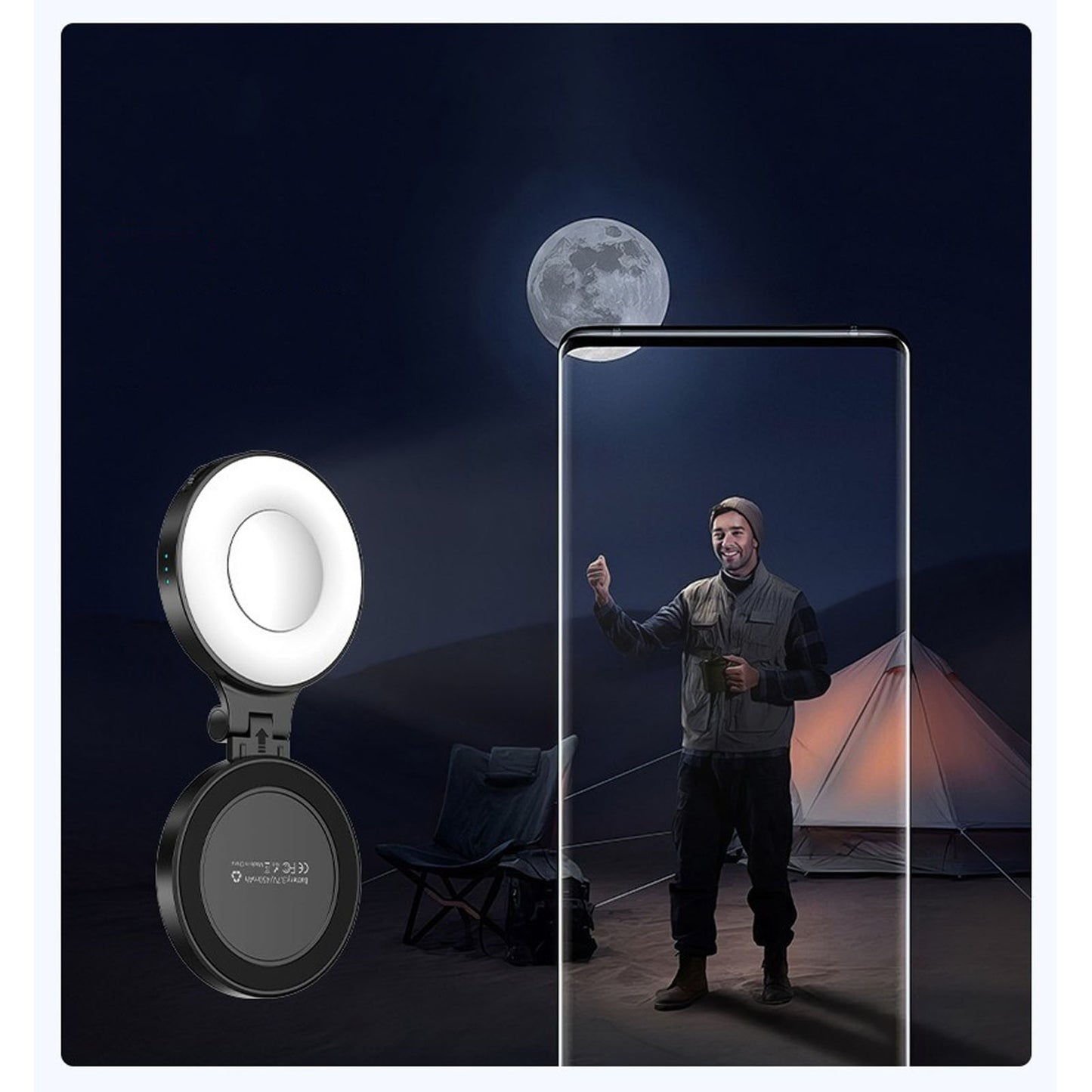 3-In-1 Beauty Selfie Light for Phones, 360Â° Foldable Phone Ring Light with Mirror, Portable Rechargeable LED Lights, Adjusted 3 Lights Modes, for Makeup Selfies