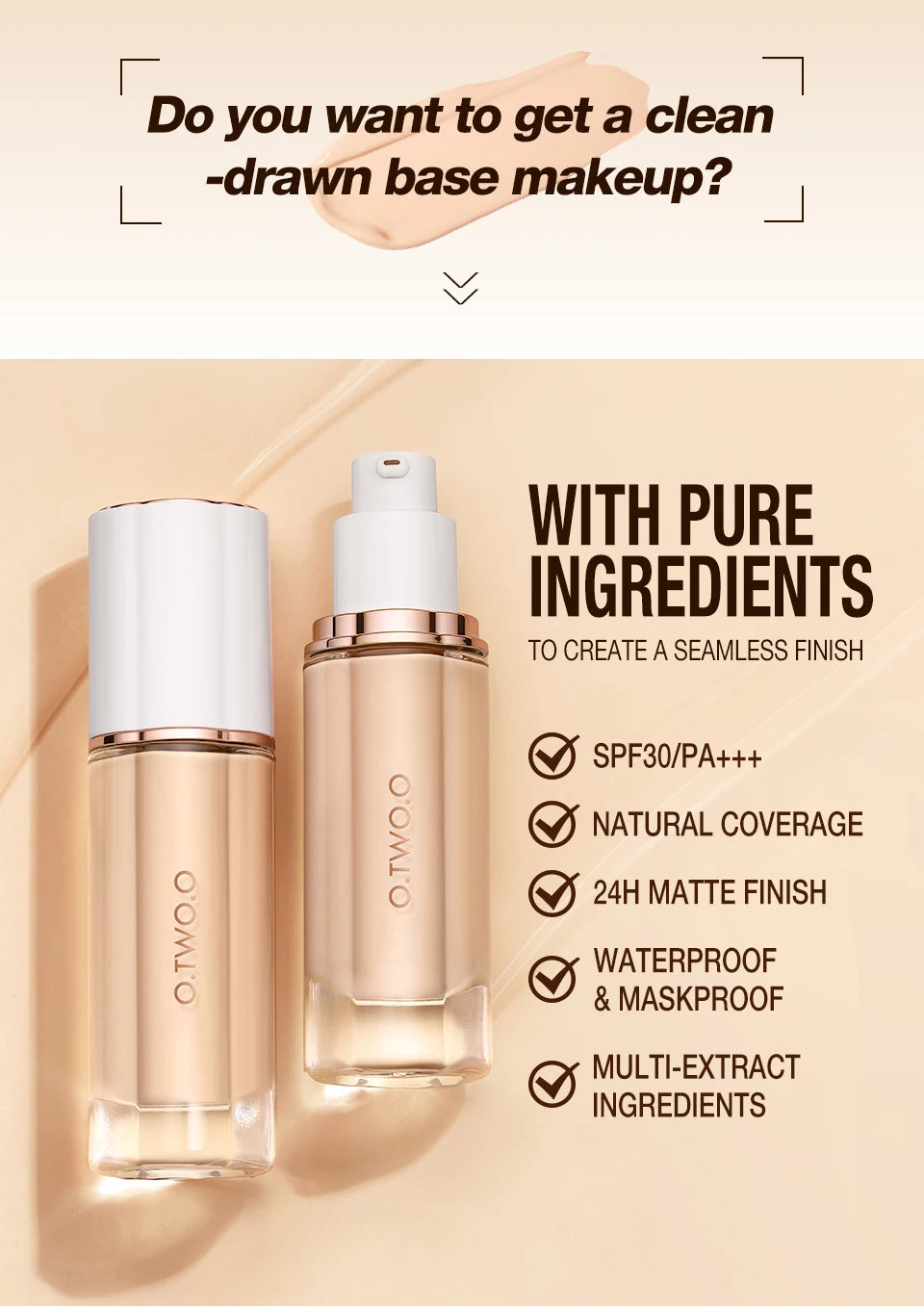 O.TWO.O Liquid Foundation SPF30 - Waterproof 30ml